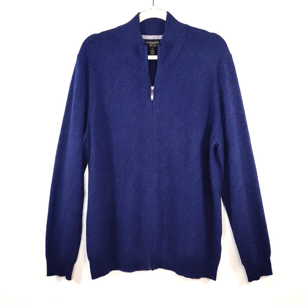 Cashmere Club Room Full Zip Sweater Navy‎ Mock Neck Men's L